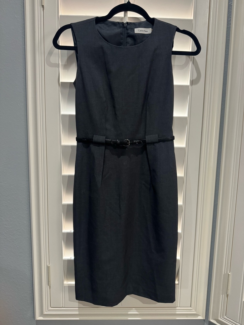 Calvin Klein Black Sleeveless Sheath Dress with Belt EUC